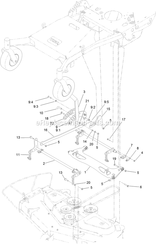 Toro 44448 (400000000-406992239) Proline With 48in Floating Cutting Unit Walk-Behind Mower Deck Lift Assembly Diagram