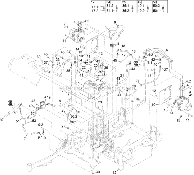 Toro 72065 (400000000-408864559) Z Master Professional 7500-D Series , With 60in Rear Discharge Riding Mower Hydraulic Assembly Diagram