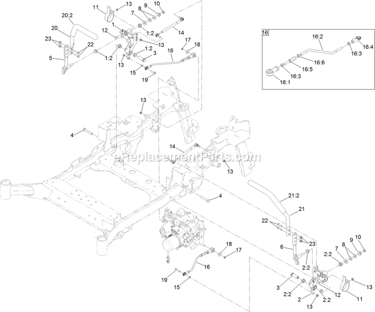 Toro 72076 (407400000-409799999) Z Master Professional 7500-D , With 72in Turbo Force Side Discharge Mower Motion Control Assembly Diagram