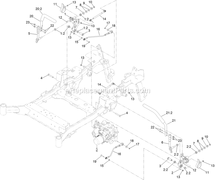 Toro 72096 (400000000-406343180) Z Master Professional 7500-D Series , With 96in Rear Discharge Riding Mower Motion Control Assembly Diagram