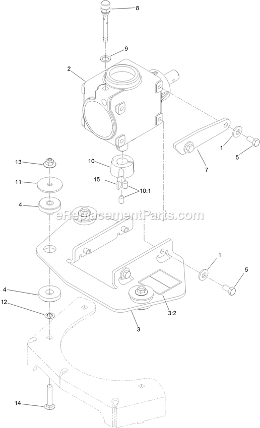 Toro 72096 (408851917-408863599) Z Master Professional 7500-D Series , With 96in Rear Discharge Riding Mower Gear Box And Mount Assembly Diagram