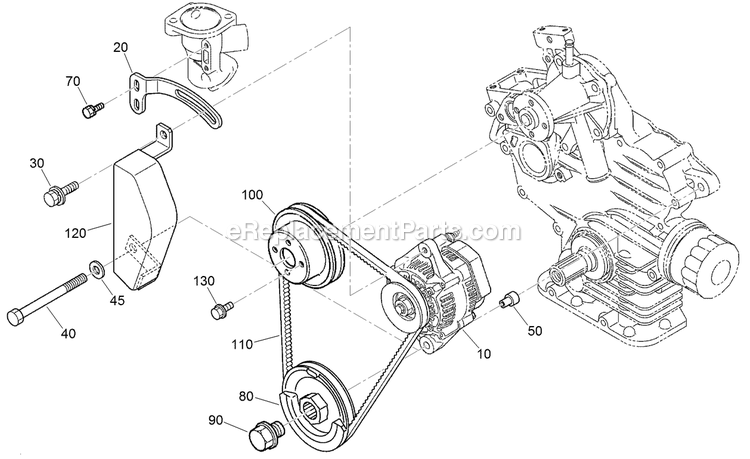 Toro 72267 (400000000-406395552) Z Master Professional 7000 , With 60in Turbo Force Side Discharge Mower Alternator And Pulley Assembly Diagram