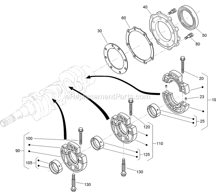 Toro 72267 (400000000-406395552) Z Master Professional 7000 , With 60in Turbo Force Side Discharge Mower Main Bearing Case Assembly Diagram
