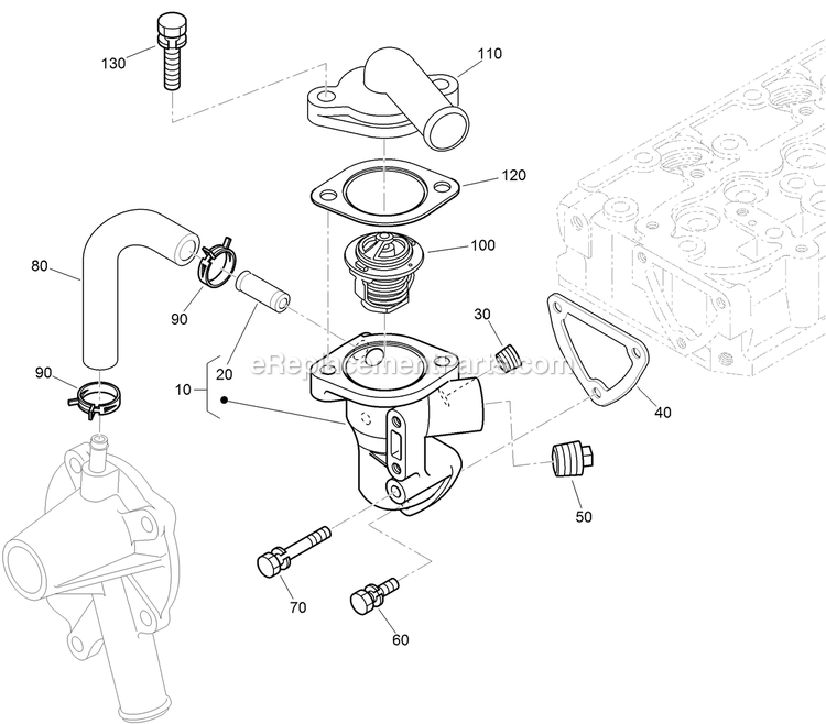 Toro 72274 (410000000-999999999) Z Master Professional 7000 , With 72in Turbo Force Side Discharge Mower Water Flange And Thermostat Assembly Diagram