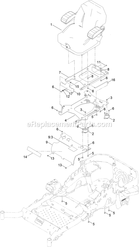 Toro 72910 (400000000-409219335) Z Master Professional 5000 , With 60in Turbo Force Side Discharge Mower Seat Mounting Assembly Diagram