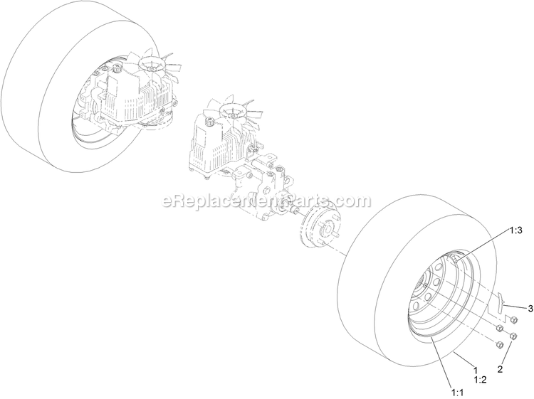 Toro 72910 (409219336-409521811) Z Master Professional 5000 , With 60in Turbo Force Side Discharge Mower Rear Wheel Assembly Diagram