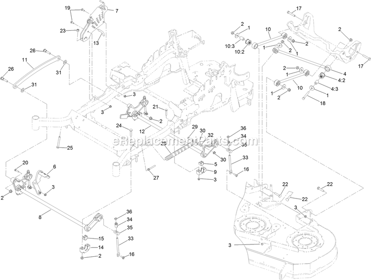 Toro 72928 (400000000-999999999) Z Master Professional 6000 , With 72in Turbo Force Side Discharge Mower Deck Lift Assembly Diagram