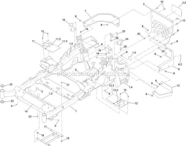Toro 72955 (400000000-999999999) Z Master Professional 5000 , With 52in Turbo Force Side Discharge Mower Frame Assembly Diagram