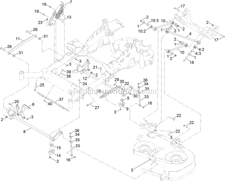 Toro 72965 (400000000-409031048) Z Master Professional 6000 , With 60in Turbo Force Side Discharge Mower Deck Lift Assembly Diagram