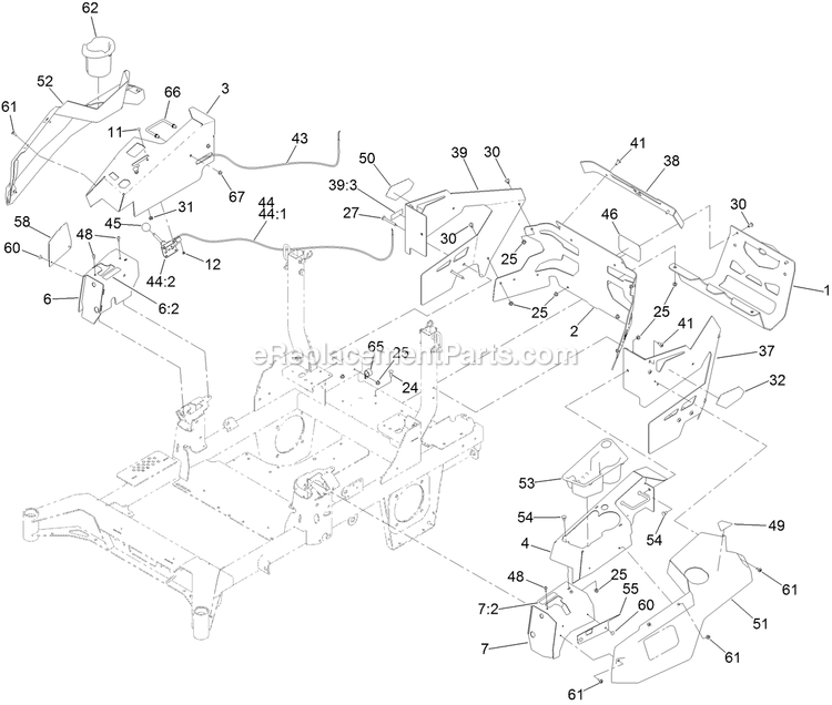 Toro 74010 (400000000-409428450) 52in Z Master 4000 Throttle, Choke Cables And Guard Assembly Diagram