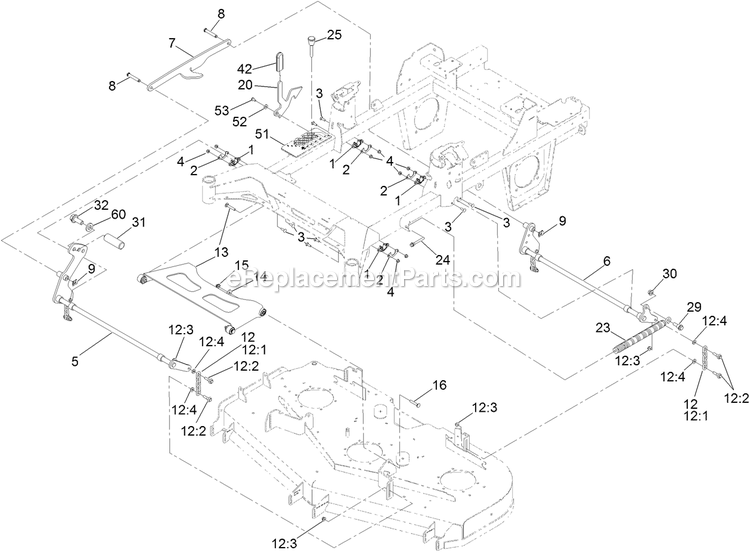 Toro 74035 (409432813-411435543) 60in Z Master 4000 Deck Lift Assembly Diagram