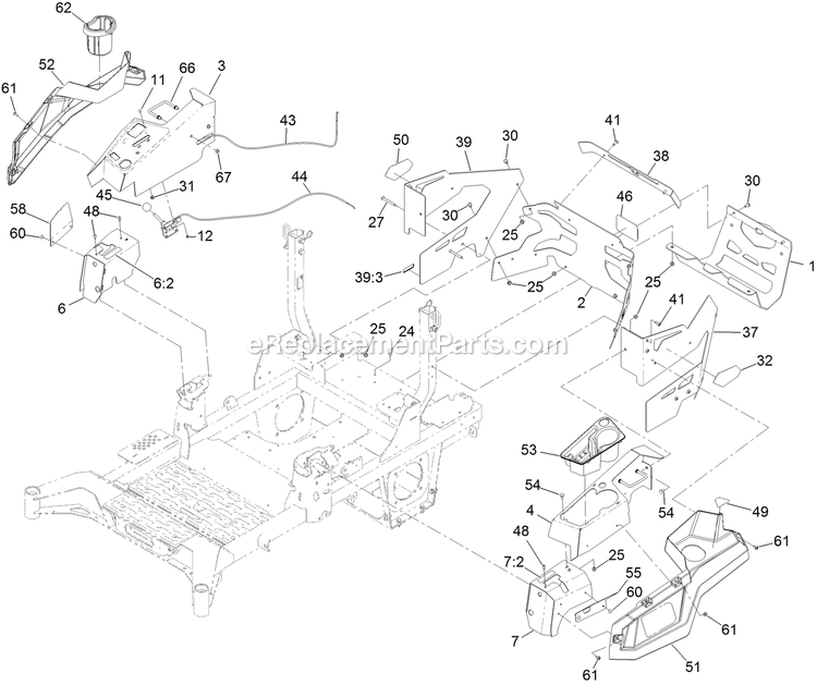 Toro 74054 (408900000-410143408) 60in Z Master 4000 Throttle, Choke Cables And Guard Assembly Diagram