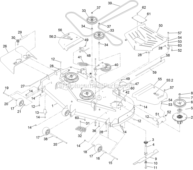 Toro 74056TE (409854760-409854775) 152cm Z Master 4000 Deck Assembly Diagram