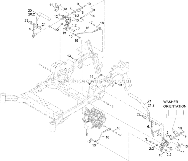 Toro 74060 (402252575-404399999) Z Master Professional 7500-D , With 60in Turbo Force Side Discharge Mower Motion Control Assembly Diagram