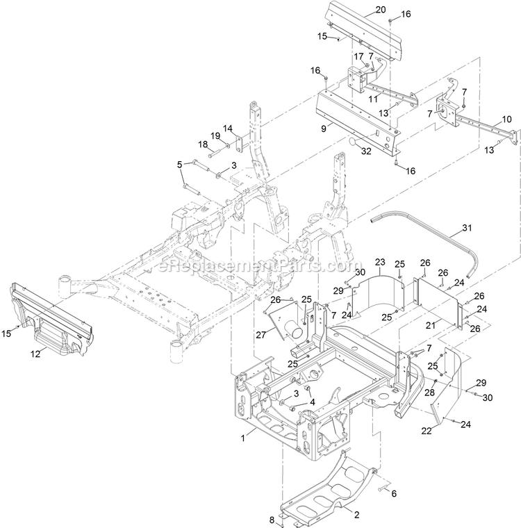 Toro 74060 (402252575-404399999) Z Master Professional 7500-D , With 60in Turbo Force Side Discharge Mower Power Frame Assembly Diagram