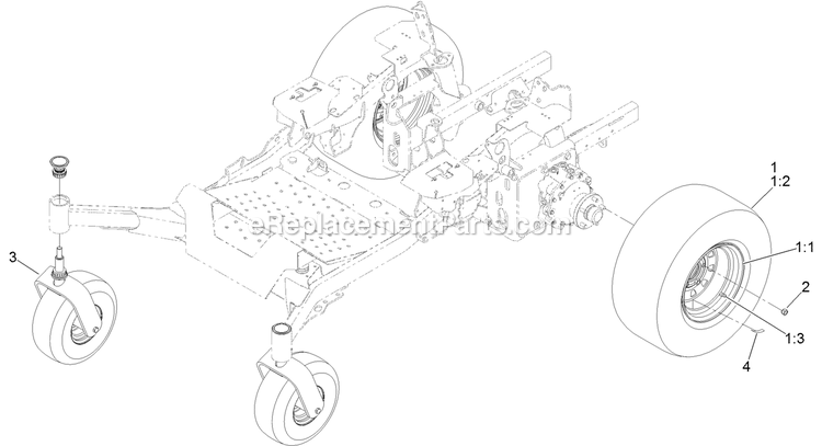 Toro 74072 (400000000-403226743) Z Master Professional 7500-D , With 72in Turbo Force Side Discharge Mower Rear Wheel And Caster Assembly Diagram