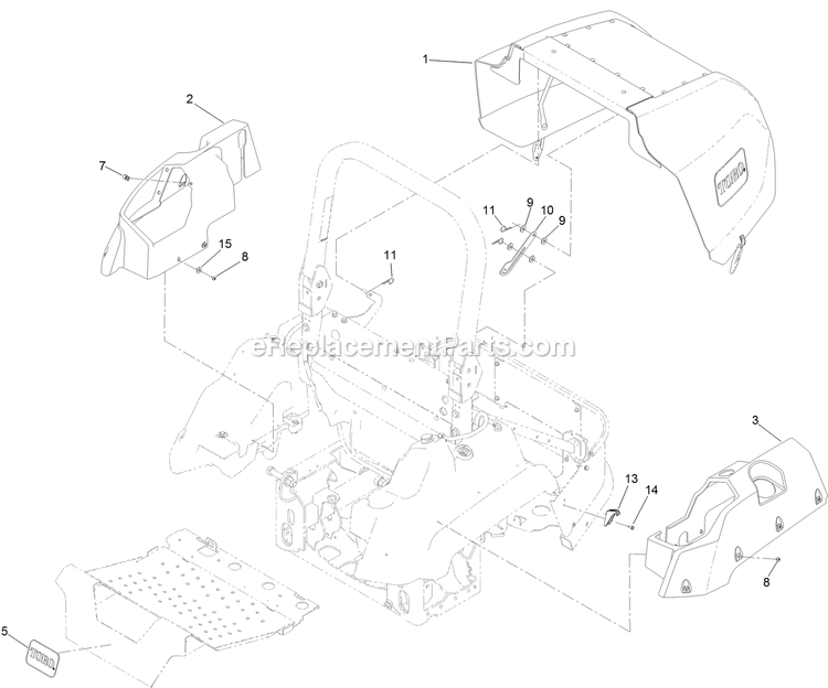 Toro 74074 (404400000-999999999) Z Master Professional 7500-D Series , With 72in Rear Discharge Riding Mower Hood And Tank Cover Assembly Diagram