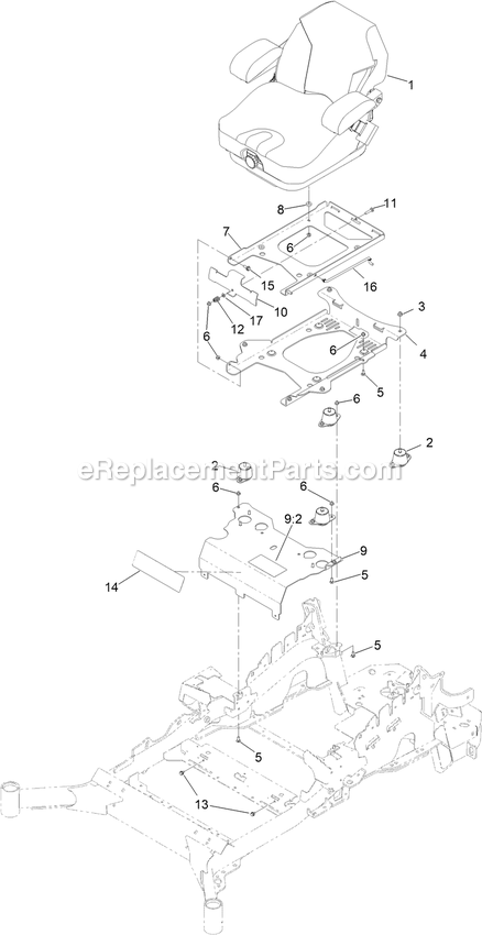 Toro 74090 (410000000-999999999) 96in Air Cool Z Master Professional Riding Mower Seat Mounting Assembly Diagram