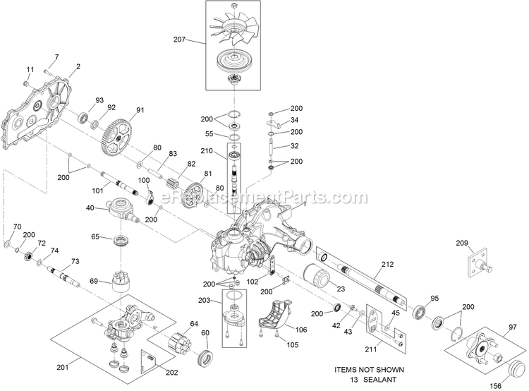 Toro 74141TE (312000001-312999999)(2012) Z Master 2000 , With 48in Turbo Force Side Discharge Mower Lh Transaxle Assembly Diagram