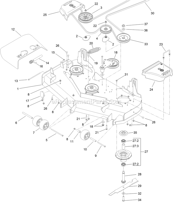 Toro 74141 (316000001-316999999)(2016) Z Master 2000 , With 48in Turbo Force Side Discharge Mower Deck Assembly Diagram