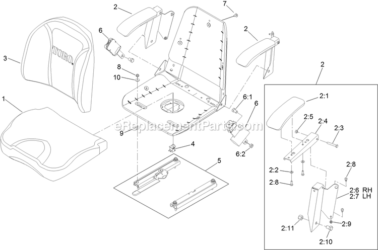 Toro 74145 (313000001-313999999)(2013) Z Master 2000 , With 60in Turbo Force Side Discharge Mower Seat Assembly Diagram