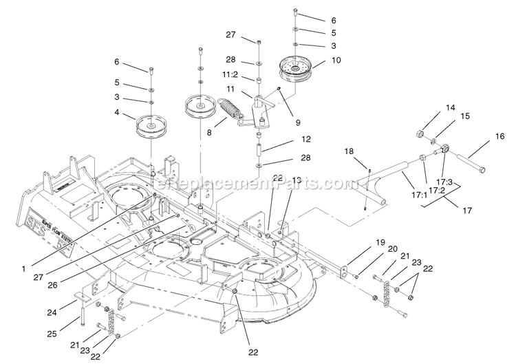 Toro 74198 (220000001-220000326)(2002) Z153 Z Master, With 52-Inch Sfs Side Discharge Mower Idler, Pulley/Lift Strut, Chain Assembly Diagram