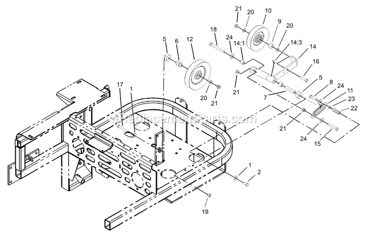 Toro 74214 (230006001-230999999)(2003) Z287l Z Master, With 72-Inch Sfs Side Discharge Mower Drive Idler Assembly Diagram