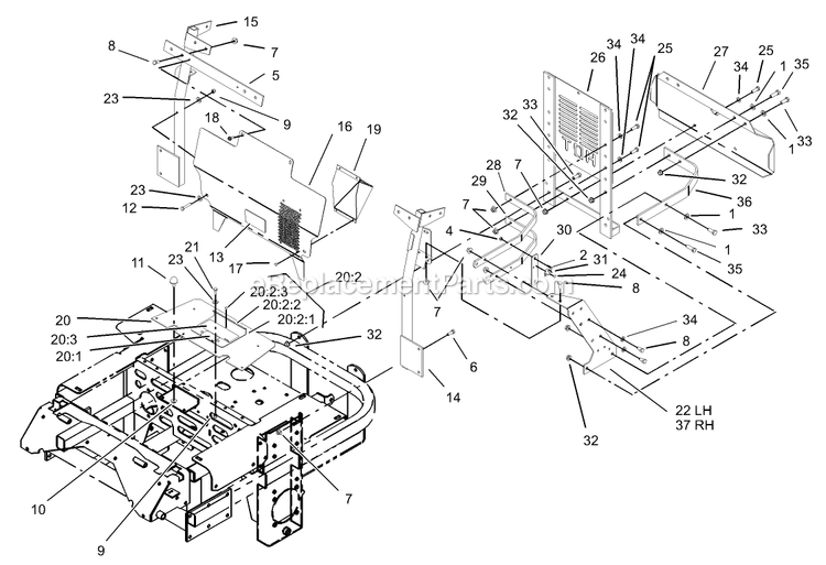 Toro 74214 (230006001-230999999)(2003) Z287l Z Master, With 72-Inch Sfs Side Discharge Mower Cooling Mounting Frame Assembly Diagram