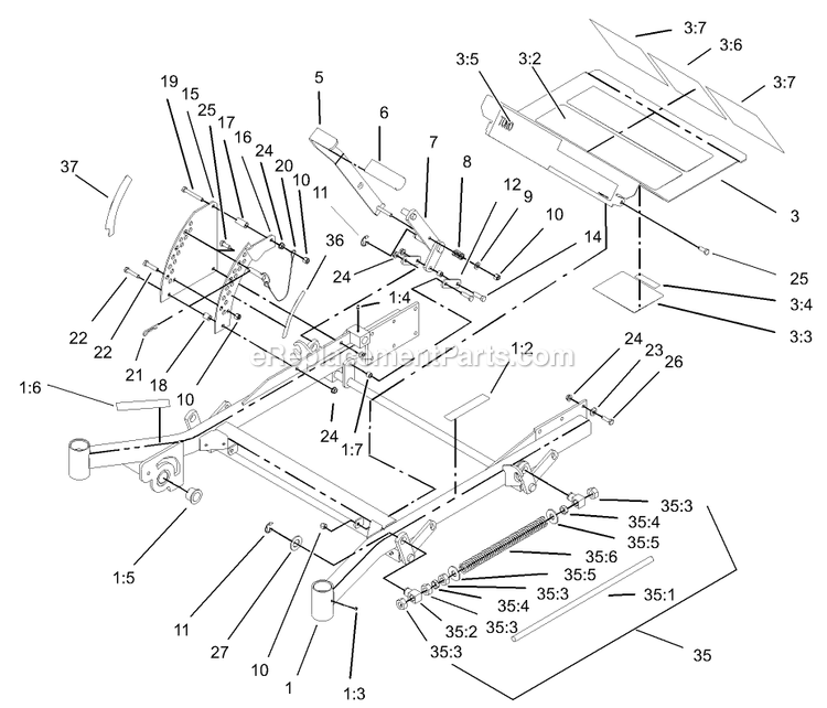 Toro 74231 (230006001-230999999)(2003) Z257 Z Master, With 62-Inch Sfs Side Discharge Mower Front Frame Assembly Diagram