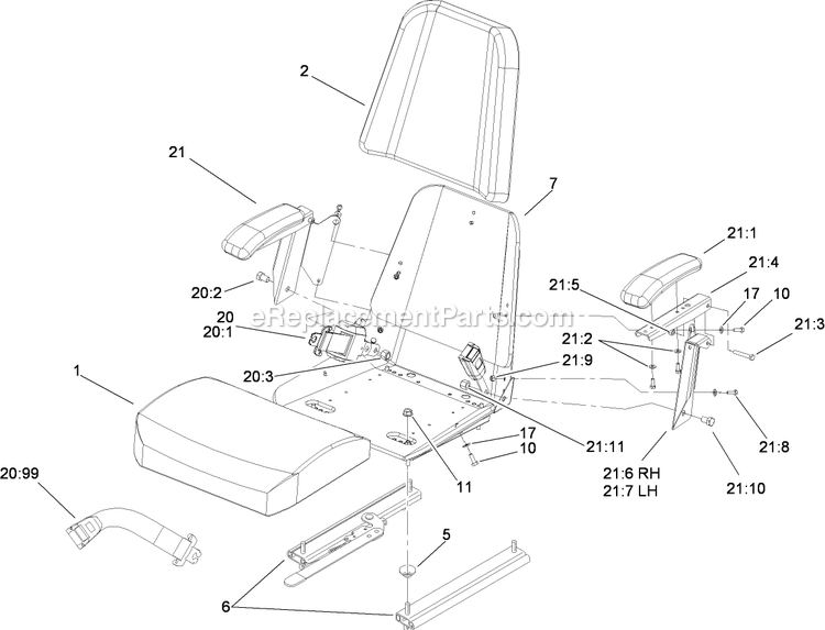 Toro 74237CP (280000001-280999999)(2008) Z500 Z Master, With 52in 7-Gauge Side Discharge Mower Seat Assembly Diagram