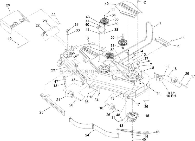 Toro 74256 (250000001-250999999)(2005) Z588e Z Master, With 72in Turbo Force Side Discharge Mower Deck Assembly Diagram