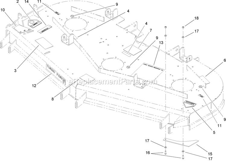 Toro 74256 (250000001-250999999)(2005) Z588e Z Master, With 72in Turbo Force Side Discharge Mower Deck Decal Assembly Diagram