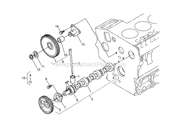 Toro 74266 (270000001-270000300)(2007) Z595-D Z Master, With 52in Turbo Force Side Discharge Mower Camshaft And Idle Gear Shaft Assembly Diagram