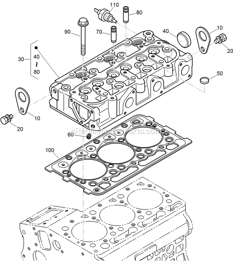 Toro 74266 (316000001-316999999)(2016) Z Master Professional 7000 , With 52in Turbo Force Side Discharge Mower Cylinder Head Assembly Diagram