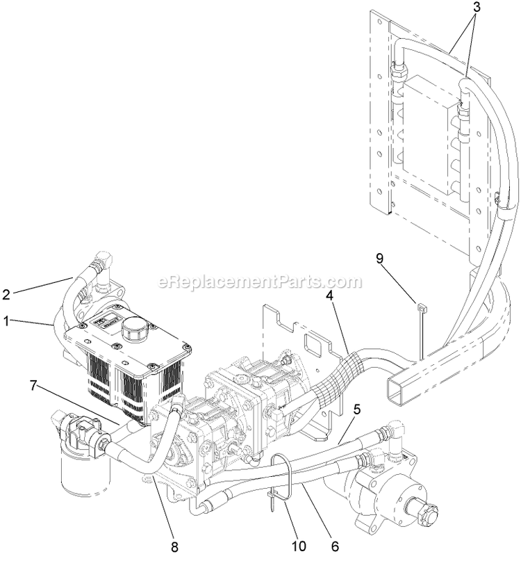 Toro 74267 (270000301-270999999)(2007) Z595-D Z Master, With 60in Turbo Force Side Discharge Mower Hydraulic Hose System Assembly Diagram