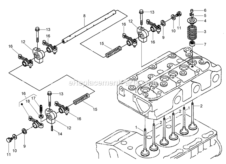 Toro 74267 (270000301-270999999)(2007) Z595-D Z Master, With 60in Turbo Force Side Discharge Mower Valve And Rocker Arm Assembly Diagram