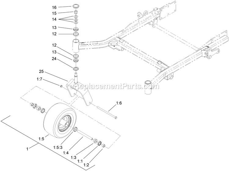 Toro 74267 (270000301-270999999)(2007) Z595-D Z Master, With 60in Turbo Force Side Discharge Mower Caster Wheel And Fork Assembly Diagram