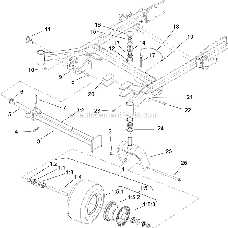 Toro 74269TE (260000001-260999999)(2006) Z597-D Z Master, With 182cm Turbo Force Side Discharge Mower Caster And Z Stand Assembly Diagram
