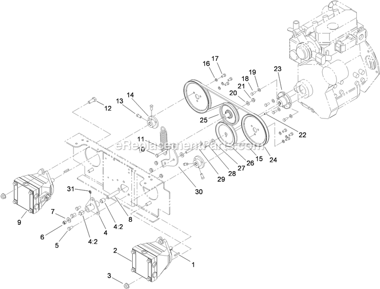 Toro 74269 (311000001-311999999)(2011) Z590-D Z Master, With 72in Turbo Force Side Discharge Mower Wheel Pump Drive Assembly Diagram