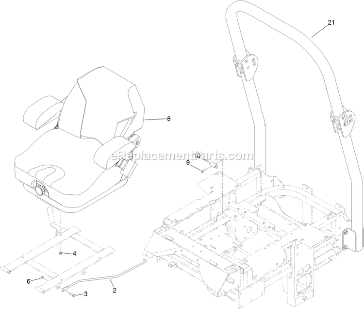 Toro 74279TE (400000000-401999999) Z Master Professional 7000 Series , With 52in Rear Discharge Riding Mower Seat And Roll-Over Protection System Assembly Diagram