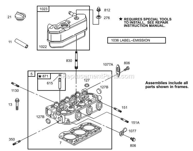 Toro 74281TE (260000001-260999999)(2006) Z597-D Z Master, With 72 Rear Discharge Mower Cylinder Head Assembly Diagram