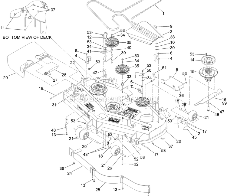 Toro 74295 (311000001-311999999)(2011) Z500 Z Master, With 52in Turbo Force Side Discharge Mower Deck Assembly Diagram