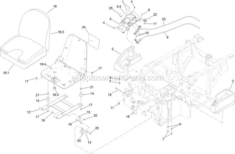 Toro 74310 (316000001-316999999)(2016) Z Master 8000 Series , With 42in Direct-Collect Cutting Unit Riding Mower Seat And Consoles Assembly Diagram