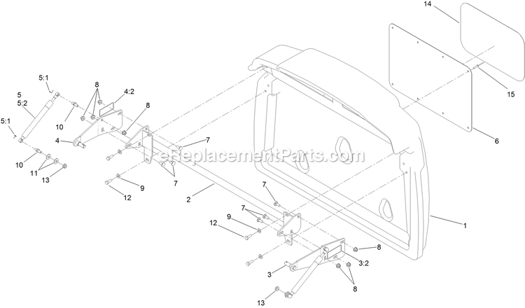 Toro 74312 (316000001-316999999)(2016) Z Master 8000 Series , With 48in Direct-Collect Cutting Unit Riding Mower Hopper Door Assembly Diagram