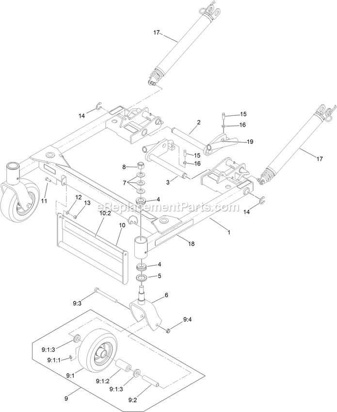 Toro 74312 (402080000-403226947) Z Master 8000 Series , With 48in Cutting Unit Riding Mower Deck Support Frame Assembly Diagram