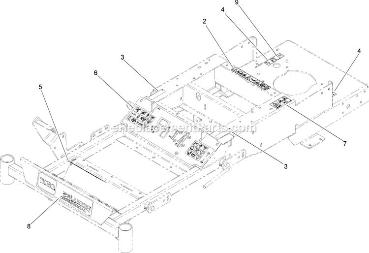 Toro 74408TE (280000001-280999999)(2008) Z300 Z Master, With 86cm 7-Gauge Side Discharge Mower Frame Decal Assembly Diagram