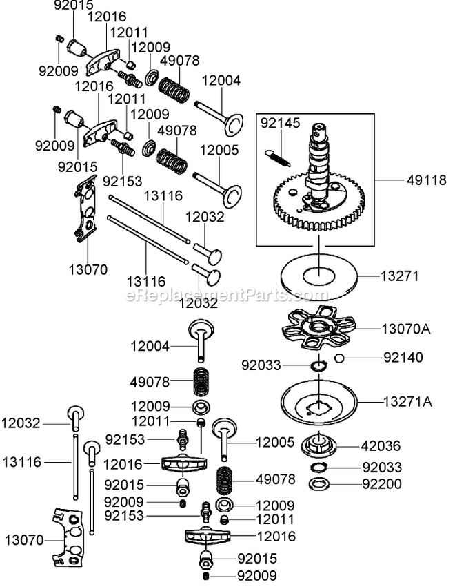 Toro 74408 (270000701-270999999)(2007) Z334 Z Master, With 34in 7-Gauge Side Discharge Mower Valve And Camshaft Assembly Diagram