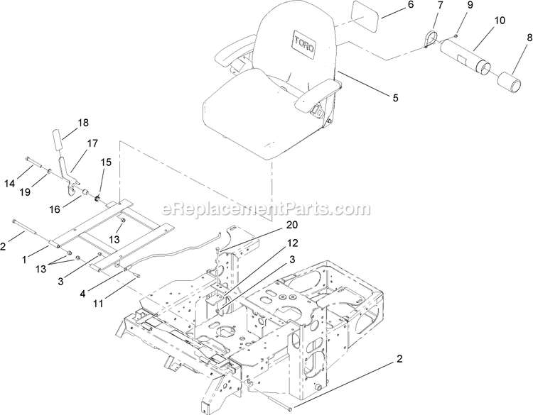 Toro 74411 (260000001-260999999)(2006) Z149 Z Master, With 44in Sfs Side Discharge Mower Seat And Bracket Assembly Diagram