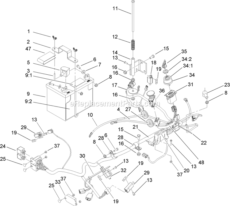 Toro 74412 (250000001-250005000)(2005) Z400 Z Master, With 48in 7-Gauge Side Discharge Mower Electrical System Assembly Diagram