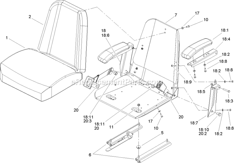 Toro 74413 (250005001-250999999)(2005) Z449 Z Master, With 48in Turbo Force Side Discharge Mower Seat Assembly Diagram